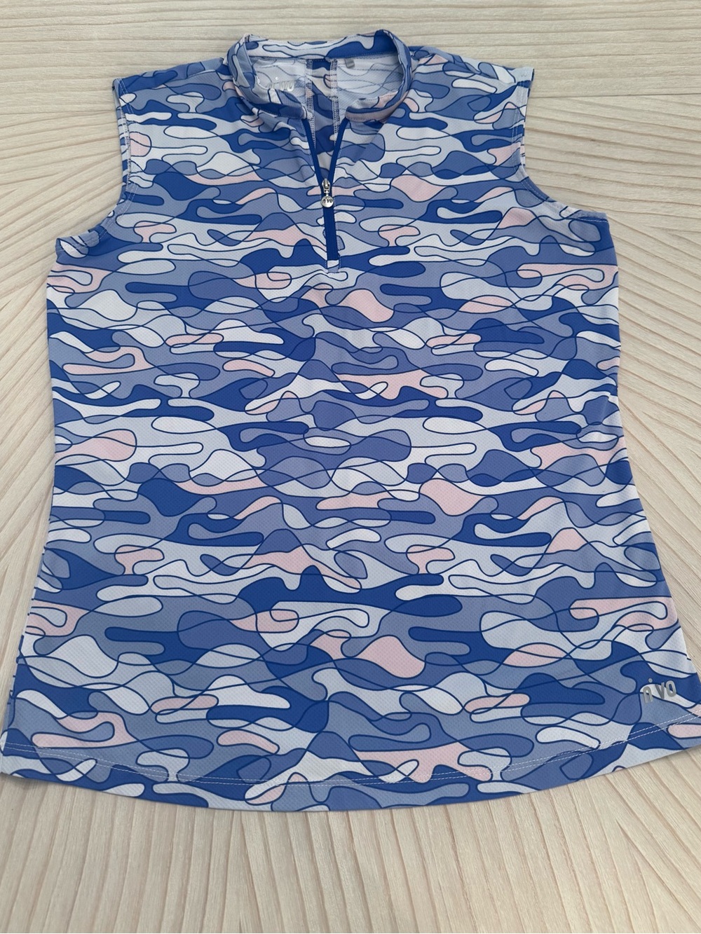 NVO Sleeveless Blue Camo Zip-Front Tank Top Golf M
